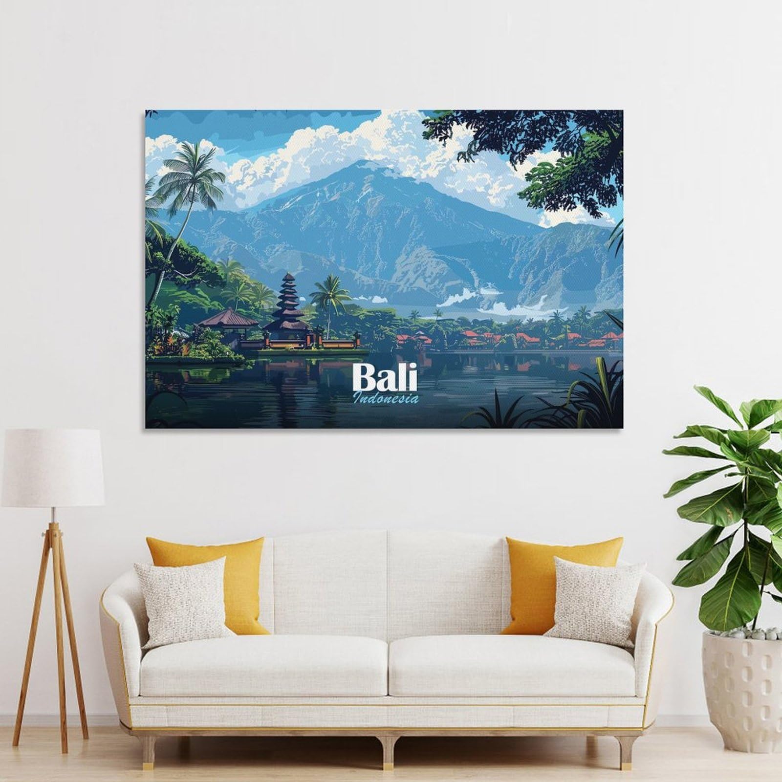 Junmoney Unframe-Style-15 Canvas Art Print Bali Temple Landscape, 16X24inch(40X60cm), For Office, Study Or Home Workspace, Wall Art That Adds Style To Work Areas
