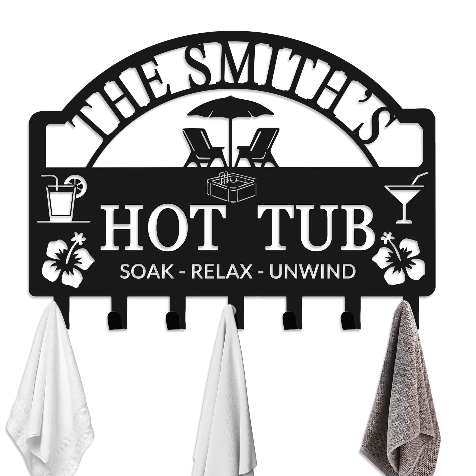 Personalized Hot Tub Towel Rack Outdoor with Name Custom Hot Tub Towel Holder Wall Mount Towel Hook Hot Tub Accessories for Towels Robes Coat Swimsuit