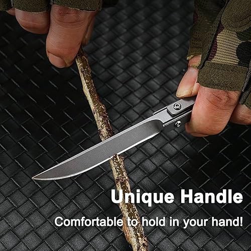 Miniatura 3 de Joycube Navaja de bolsillo para hombres y mujeres, cuchillos plegables negros delgados con rompecristales, cuchillos tácticos afilados para