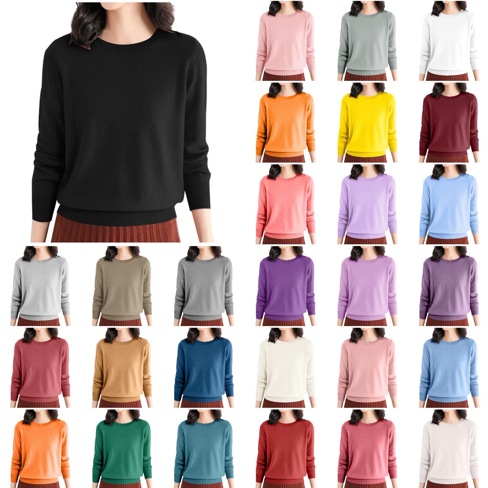 Womens Merino Wool Sweater Crewneck Long Sleeve Pullover Tops Knit Loose Thin Fall Winter Sweater Blouse 2025