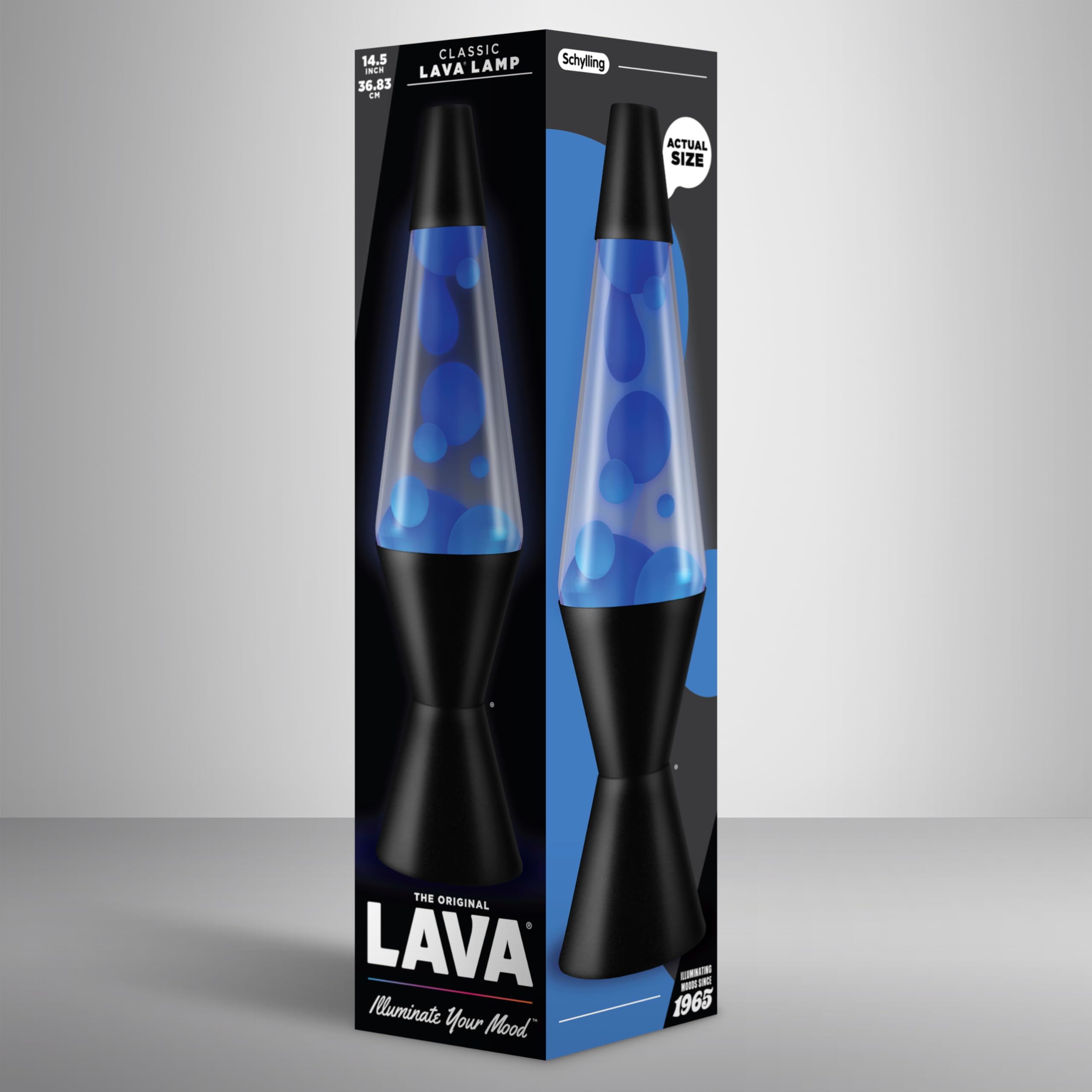 LAVA® - Lámpara Lava 2313, cera azul, líquido transparente, base y tapa negro, original de 14,5 pulgadas. Lámpara de movimiento marca LAVA®
