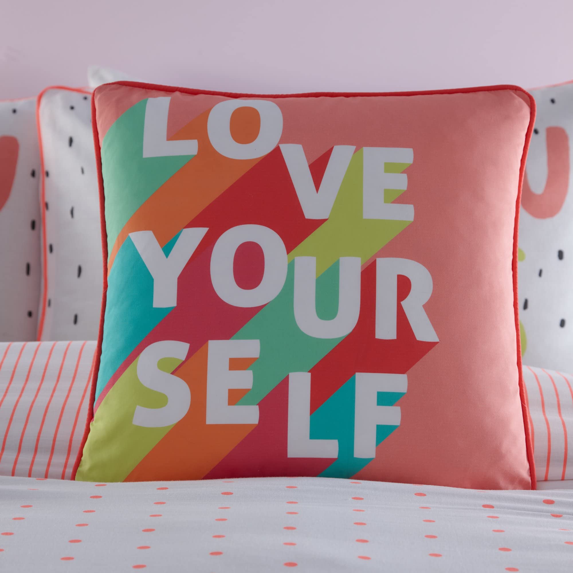 Appletree Kids - Love Yourself - 100% Cotton Cushion Cover - 43 x 43cm in Coral