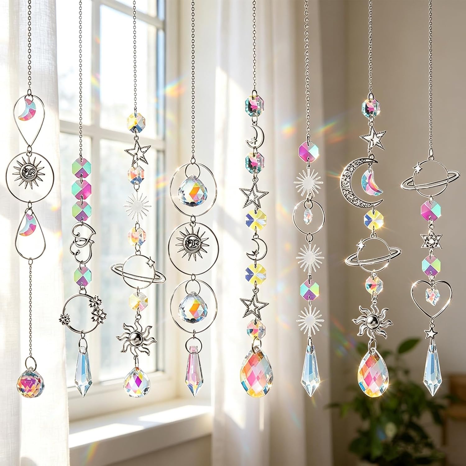 8PK Crystal Suncatcher Moon Star, Window Rainbow Maker Decor image 4
