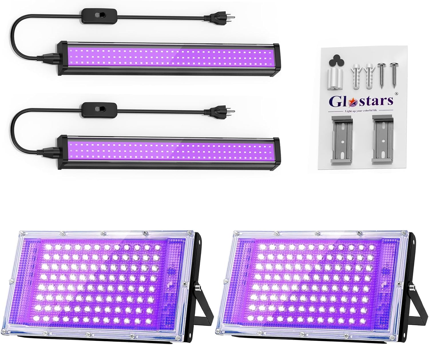 Glostars 2 Pack 100 W LED Black Light Lamp, 2-Pack 26W LED Black Light