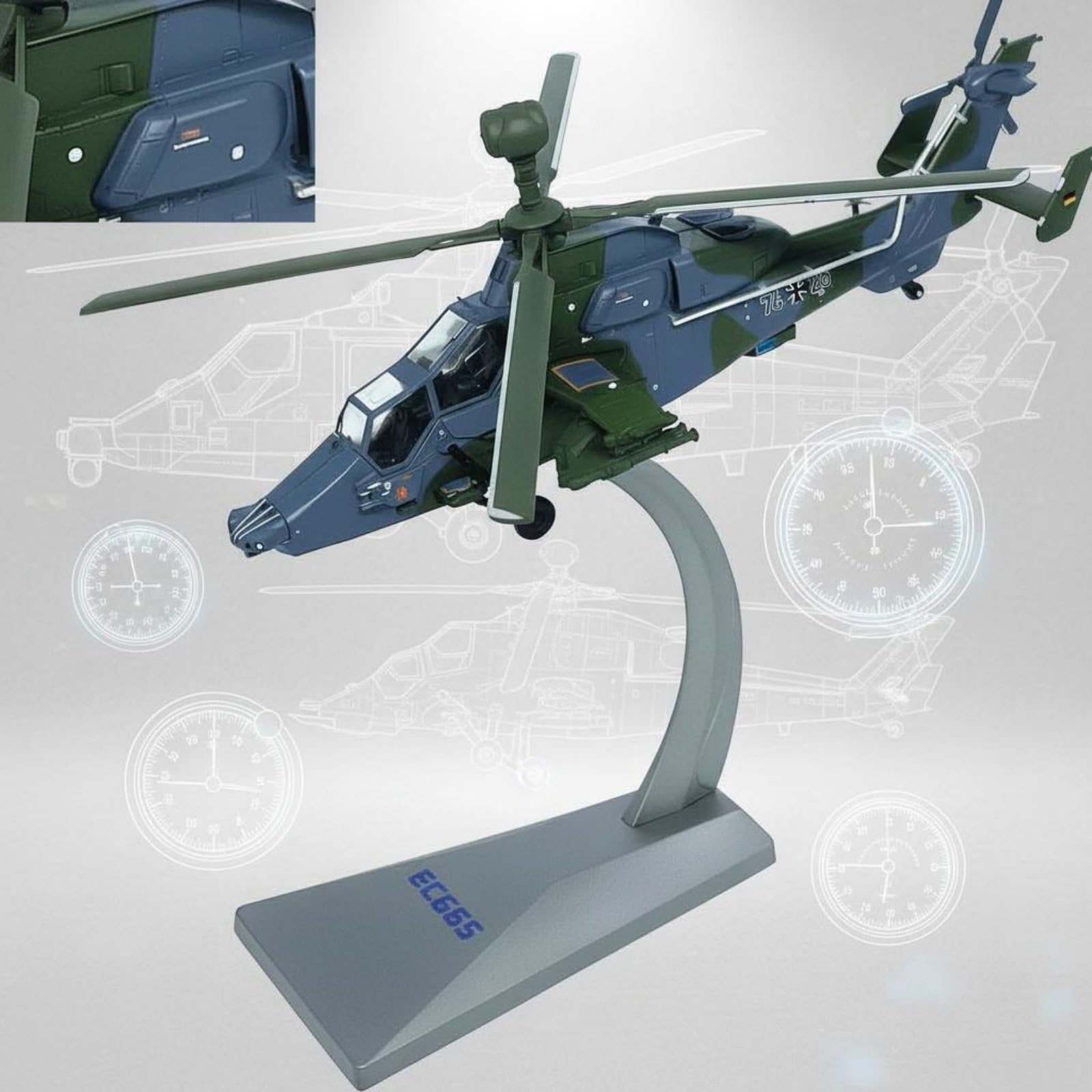 Almencla Elicottero Modello Militare EC665 Miniatura Dettagli con Struttura Robusta in Lega Metallo per Appassionati Aerei Studio Esposizione Casa Collezione, Fusoliera N. 9826