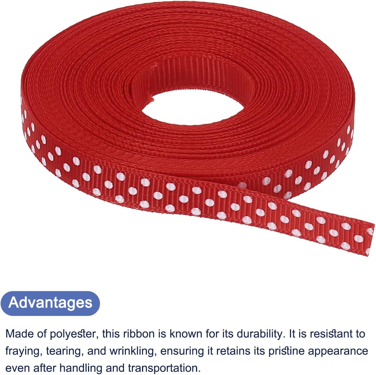 MECCANIXITY Grosgrain Ribbons 25 Yards 3/8 Inch Dark Red with White Dots Ribbon Bow Decoration for Crafts Gift Wrapping Wedding