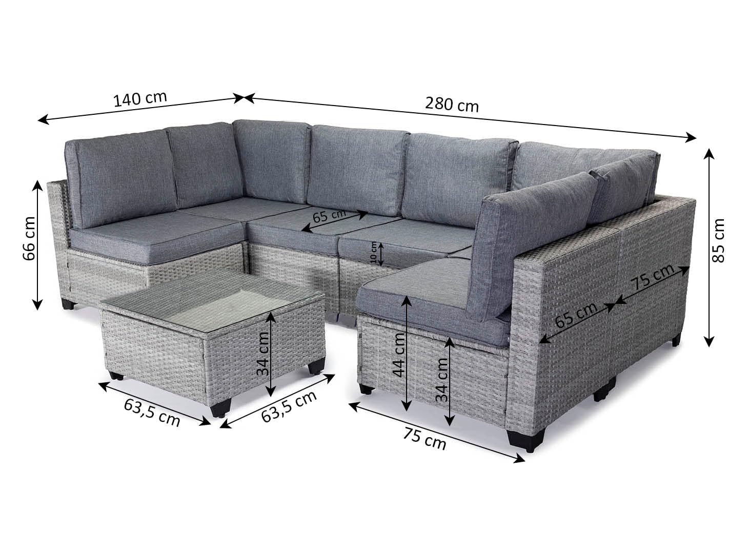 S & S Saldos y Stocks Conjunto de Sofas de Exterior en Ratan PE, 7 Piezas. Muebles de Jardin y Terraza, Gris