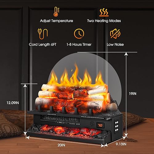 Miniatura 4 de R.W.FLAME Calentador eléctrico de leña para chimenea, insertos de chimenea de 20 pulgadas con sonido crujiente, brillo de 5 llamas, calentador de