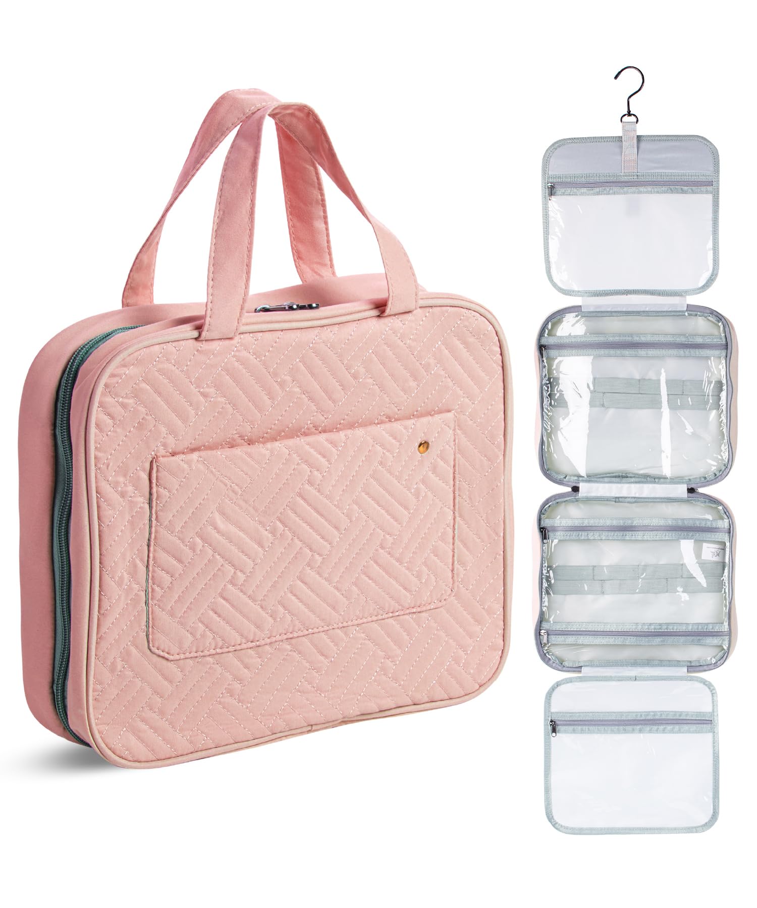 Ms. Pen-Travel Toiletry Bag Organizers, Baby Pink, Makeup Travel Bag for Toiletries with Hanging Hook, Water-Resistant