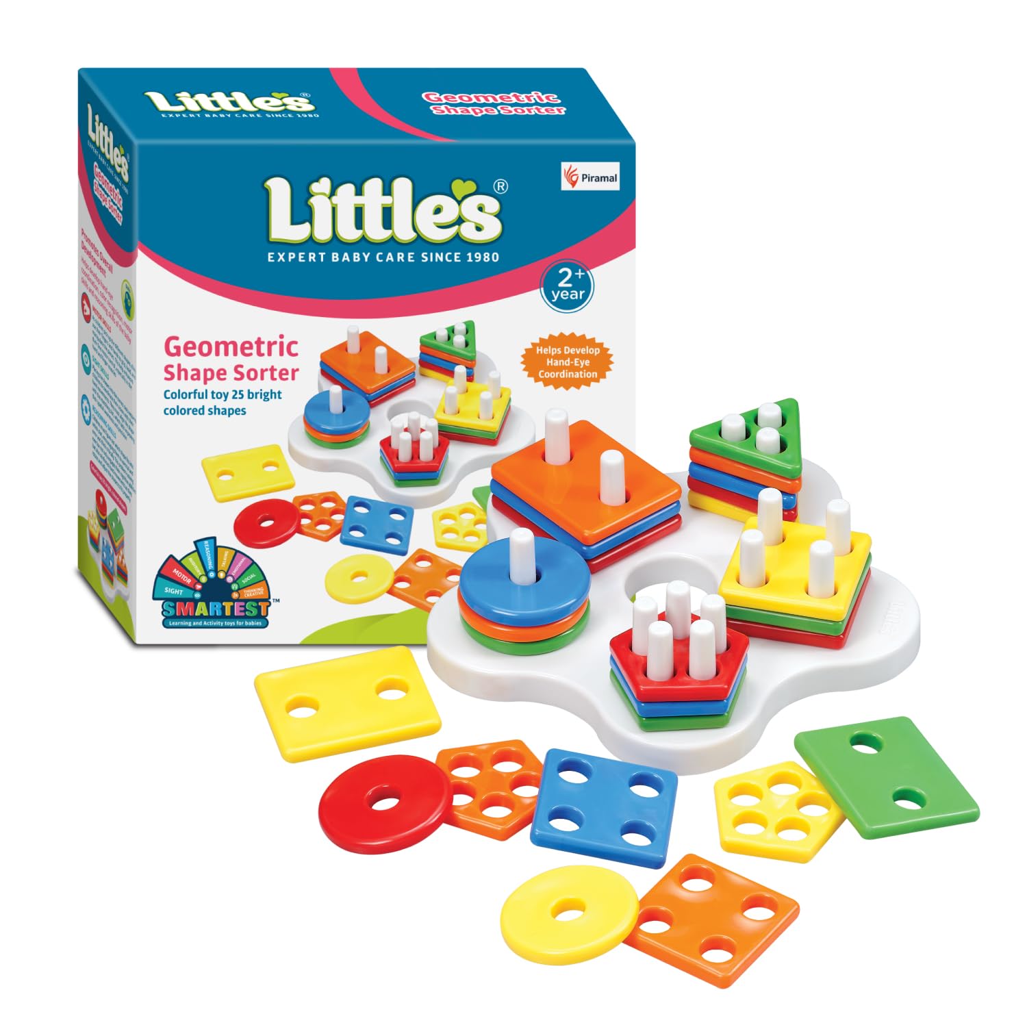 Little's Geometric Shape Sorter | 25 Pieces with 5 Shapes & Colors | Enhances Sensory Development