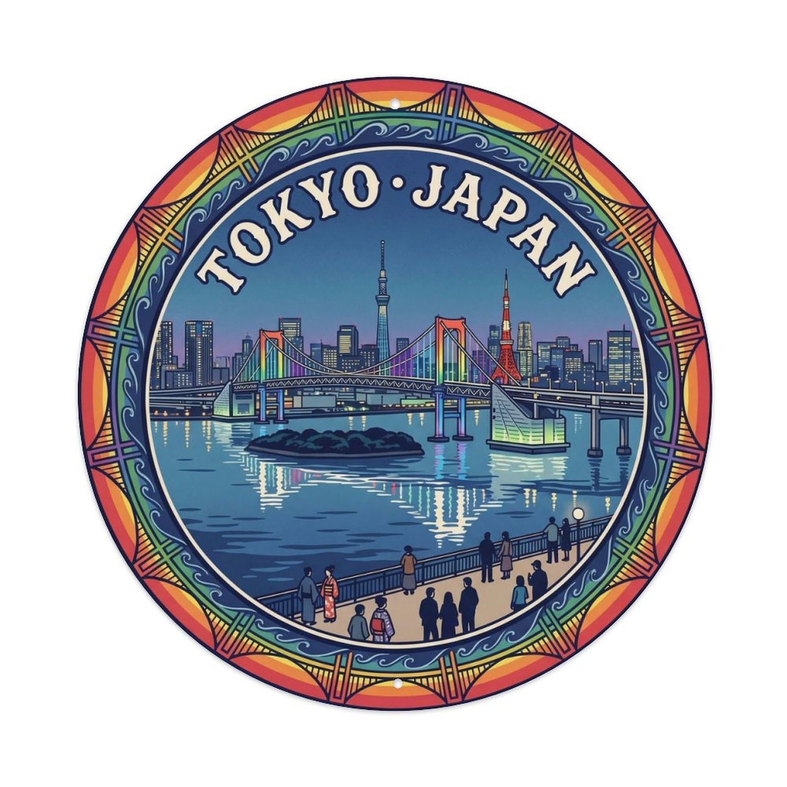 Okahys 8X8inch Classic Style Tokyo Odaiba Bay Suspension Bridge Rainbow Route Map Metal Tin Sign
