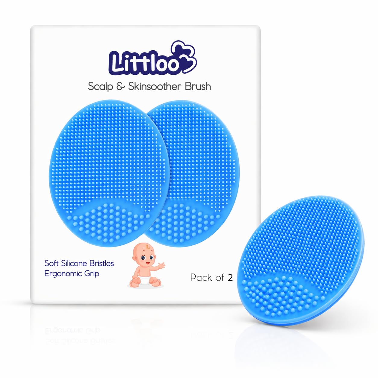 Littloo Gentle Scalp and Skin Soother Brush for Baby Cradle Cap - Soft Silicone Bristles for Safe and Effective Care - Blue (Pack of 2)-picture-15