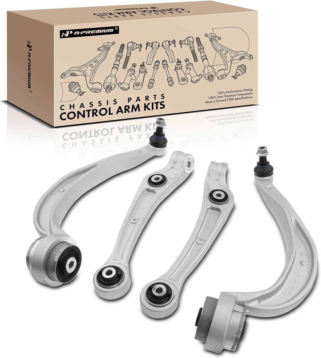 A-Premium Set of 4, Front Forward & Rearward Lower Control Arm Kit, with Ball Joint & Bushing, Compatible with Audi A4 (Quattro) Q5 2009, A5 Quattro S5 2008-2009, S4 2010