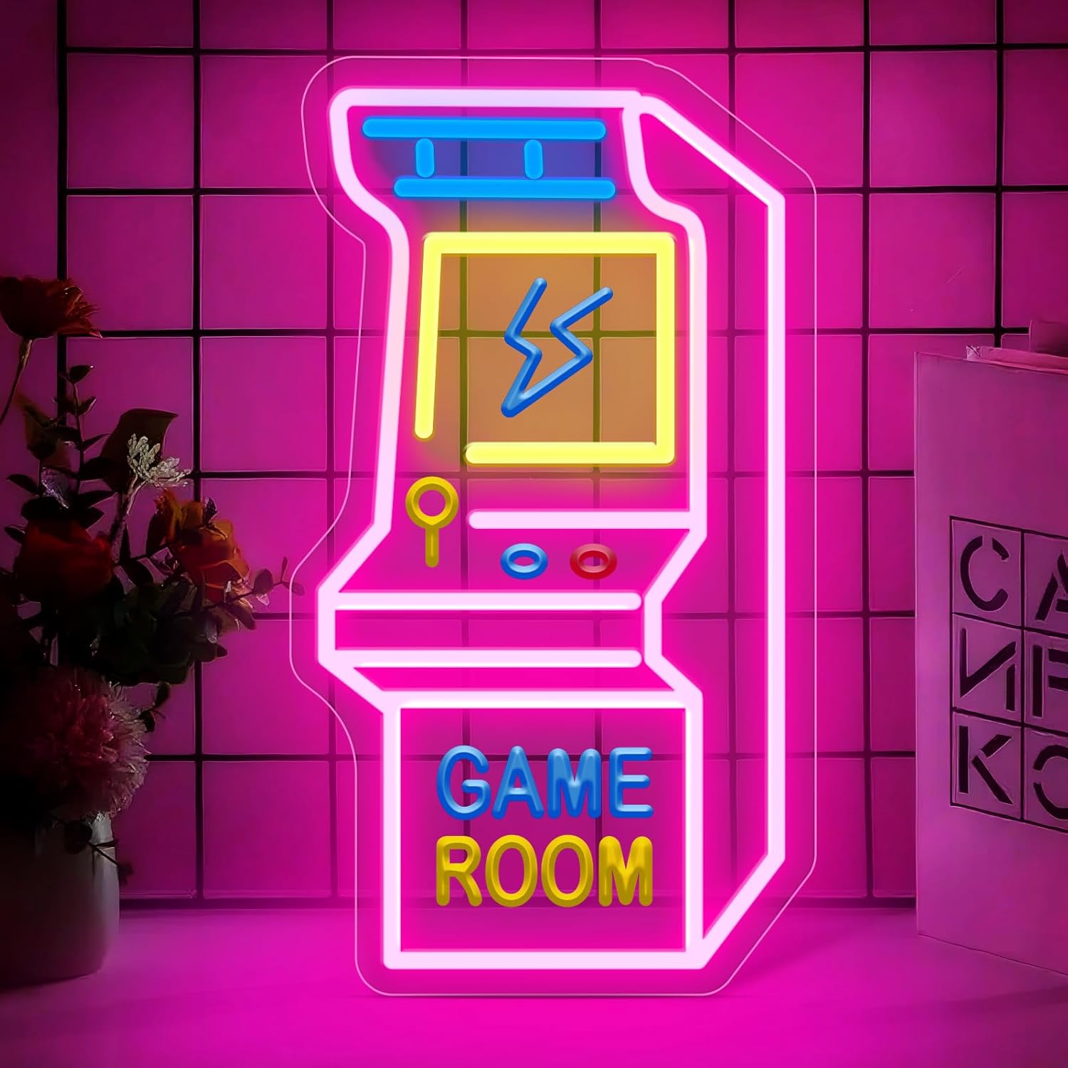 Game Room Neon Sign for Wall Decor, Large Game Console Neon Pink Light Up Sign Dimmable Led Video Games Neon Gaming Sign for Kids Boys Gaming Room Playroom Birthday Party Decorations Christmas Gifts