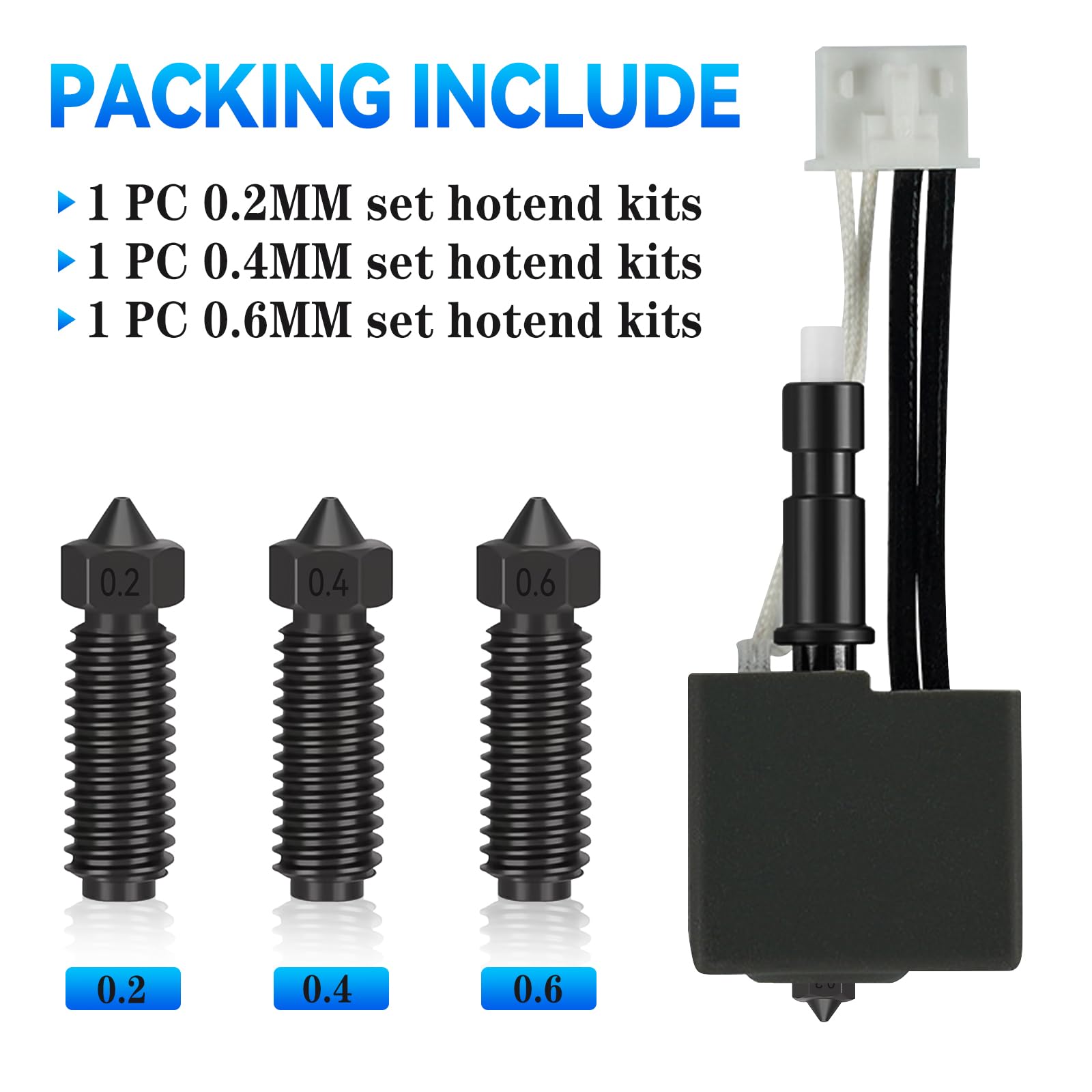 Kit Hotend 0,2 mm/0,4 mm/0,6 mm per Kobra S1 Combo, estrusore con testa di stampa in acciaio inossidabile, kit con blocco riscaldante, thermistor, ugello in acciaio temprato per Anycubic Kobra S1/ACE