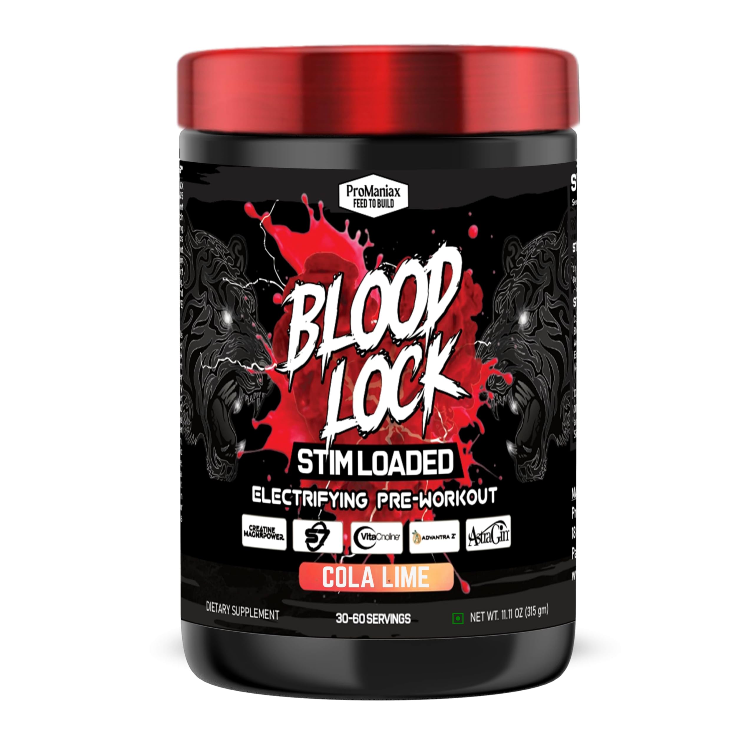 Promaniax Blood Lock Stim Loaded Pre-Workout | High Potency Energy, Focus & Muscle Pump | 60 Servings (315GM) Cola Lime Flavor-image-48