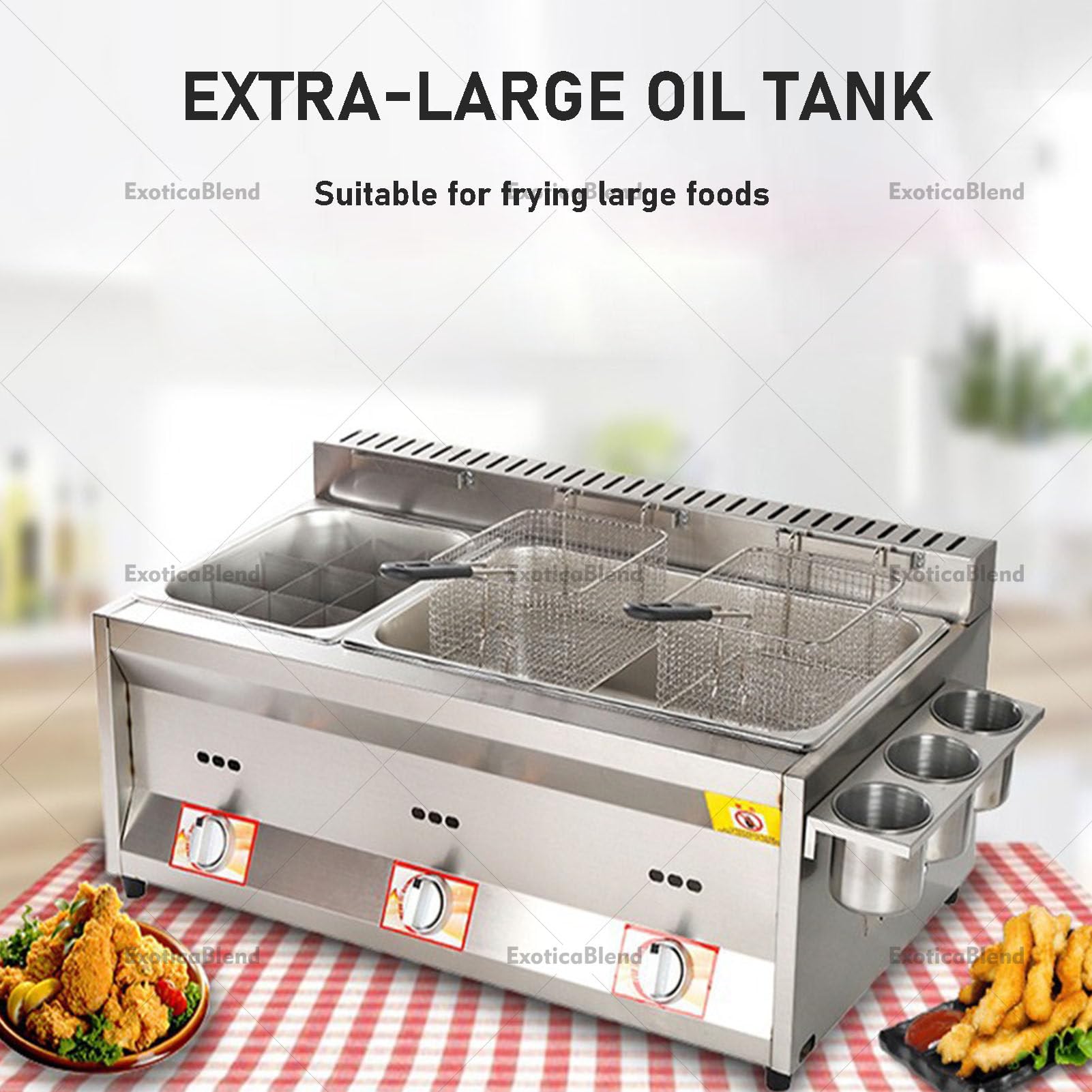 Friggitrice a Gas di Grande capacità in Acciaio Inox - Potenza Regolabile. per Patatine Fritte, Ciambelle e Pesce - Facile da Pulire, qualità Professionale - Include Cestelli