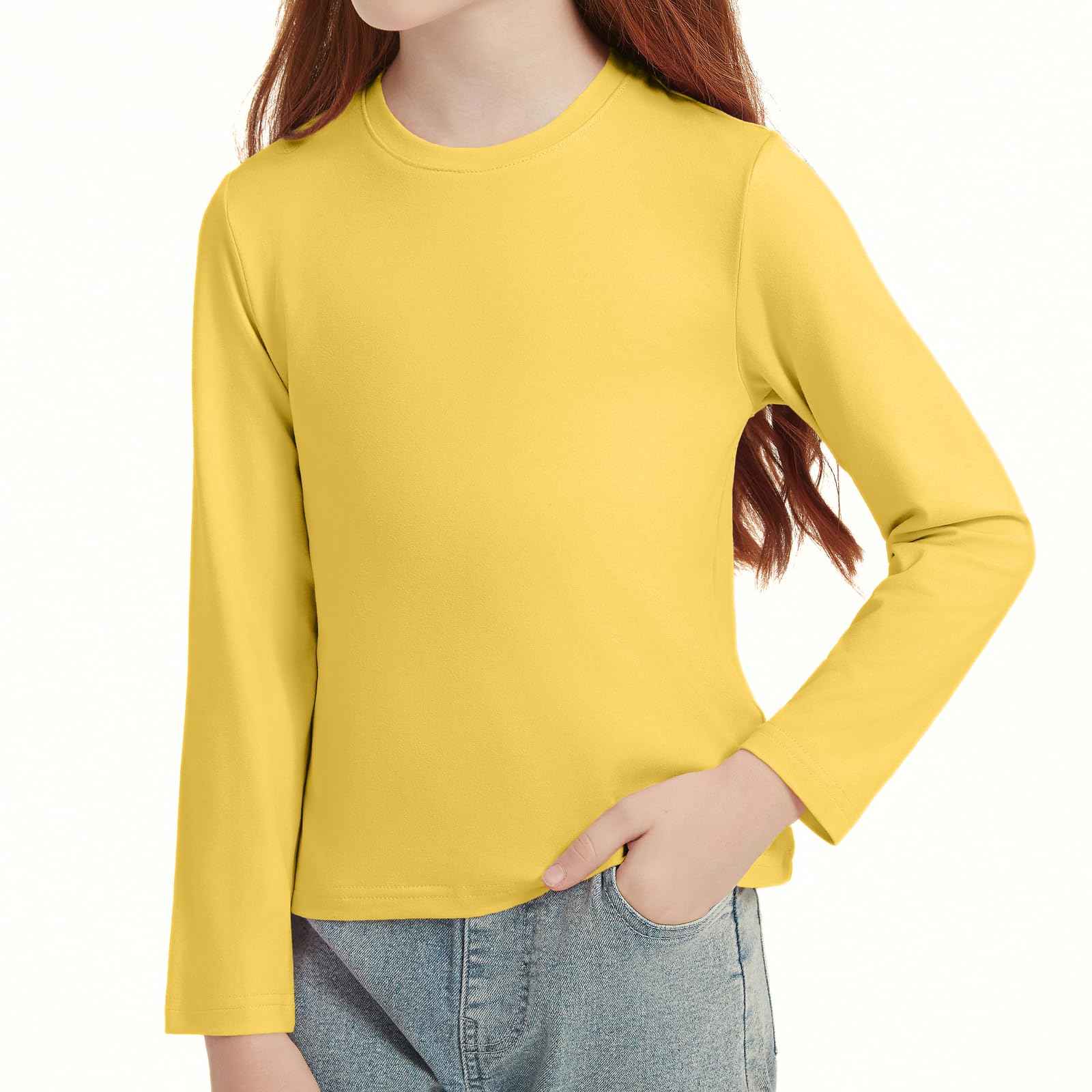 STYDAZZ Meisjes Lange Mouwen T-shirt Ronde Hals Zacht Basic Top Effen Kleur Bovenstuk Lichtcyaan 130