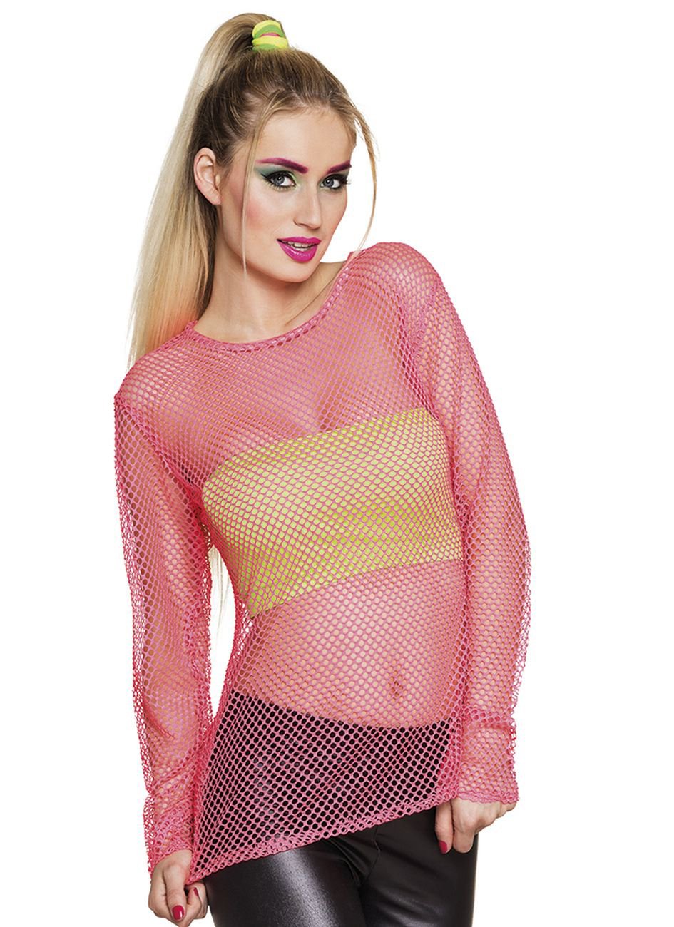 Boland 01935 Girls Fishnet Shirt, Solid, neon Pink, M-L