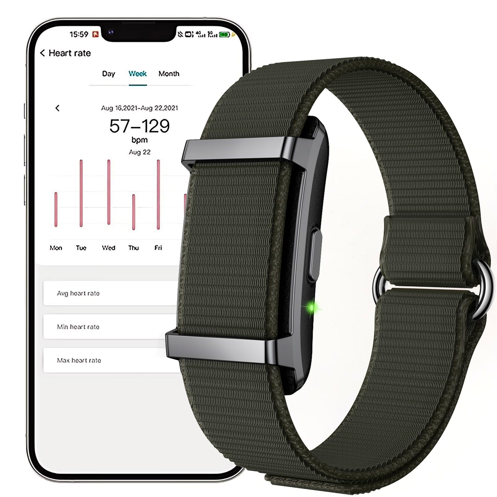 findtime Fitness Tracker Armband Aktivitätstracker ohne Display Wearable Schrittzähler Herzfrequenz Schlafmonitor Herzfrequenzmessung Wristband Nylon Smart Band Multisport-Modi Grün
