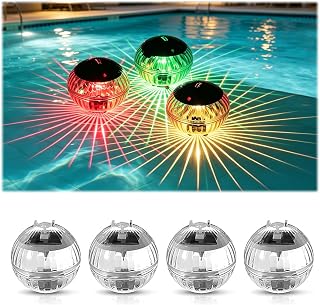 4 Stück Solar Schwimmende Pool Licht, 7 Farb Schwimmende Poolbeleuchtung, Poolbeleuchtung Wasserdichtes Pool Lichter Unterwasser für Schwimmbad Pools Lawn Teiche Party Wasserparks