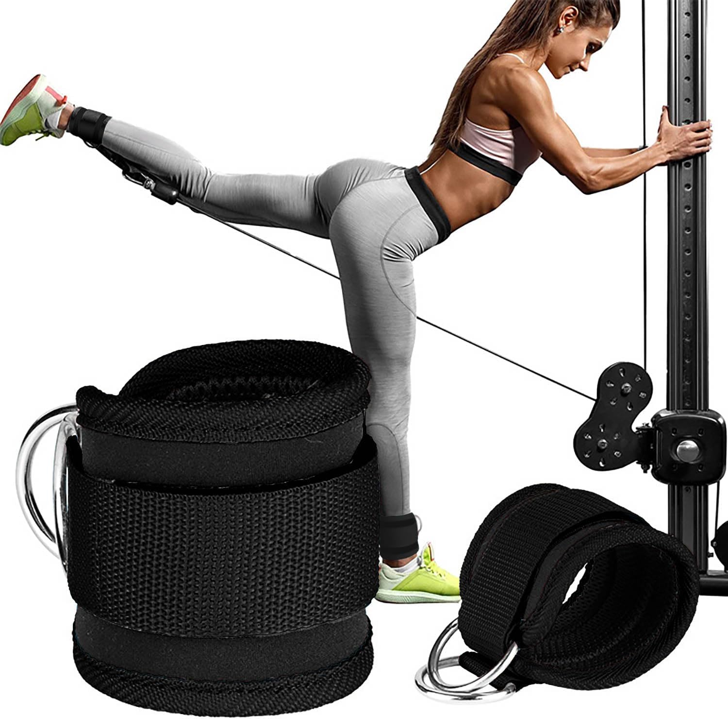 2 Pieces Gym Anklet Cords, Adjustable Sports Ankle Support, Gym Anklet for Buttocks and Exercises Legs (Black)