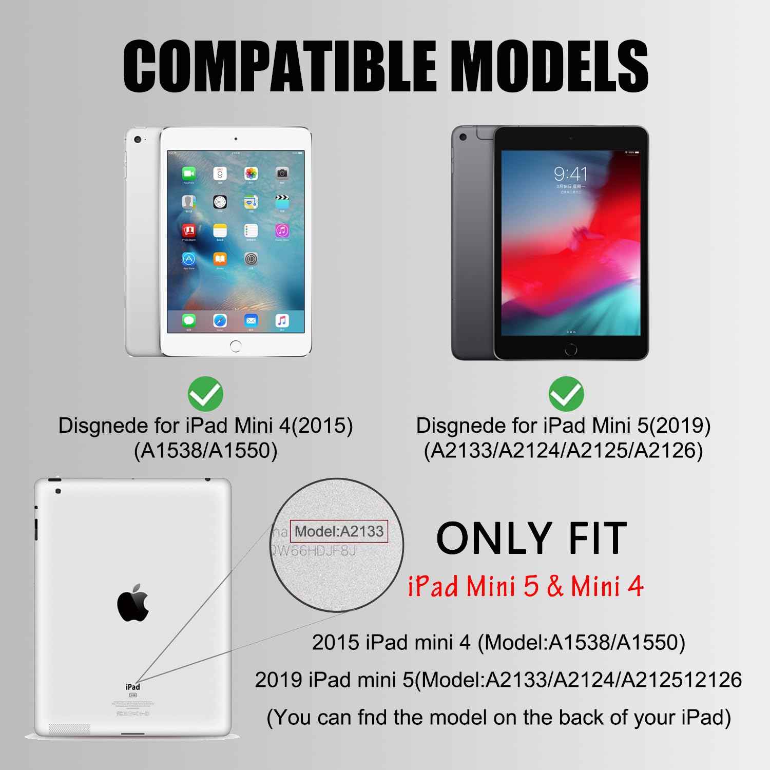 Hotkesa Bluetooth Keyboard Case for iPad Mini 4&5, iPad Keyboard Case with 125 Degree Swivel Rotating Stand, Ultra-Slim,Shockproof Protection, Auto Sleep/Wake Feature(iPad Mini 4/5 Black)