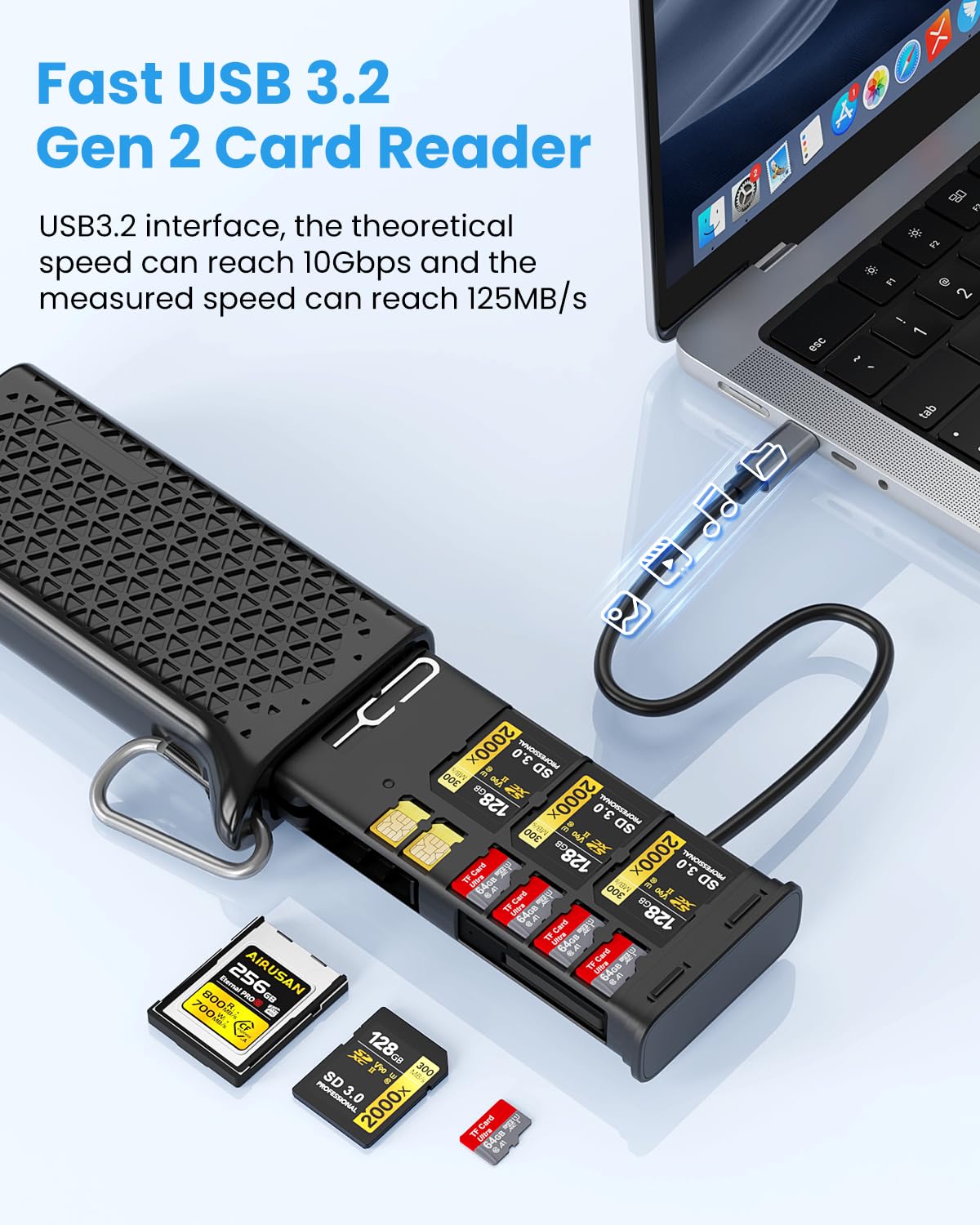 16-in-1 CFexpress Tipo A + SD + TF Card Reader & Storage Case Combo, USB-C 3.2 Gen2 10Gbps ad alta velocità Multi Card Reader Portable Card Holder Adapter per fotocamere, telefoni, droni, action