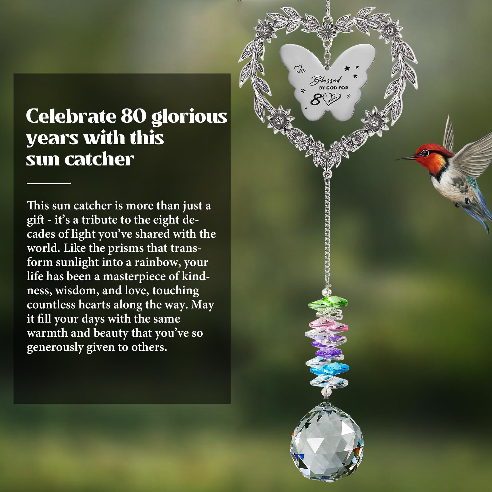 80th Birthday Gifts for Women, Happy 80th Birthday Suncatcher for Her, Thoughtful 80 Bday Crystal Ornament for Wife, Mom, Grandma, Sister, Aunt, Turning 80 Year Old Rainbow Marker