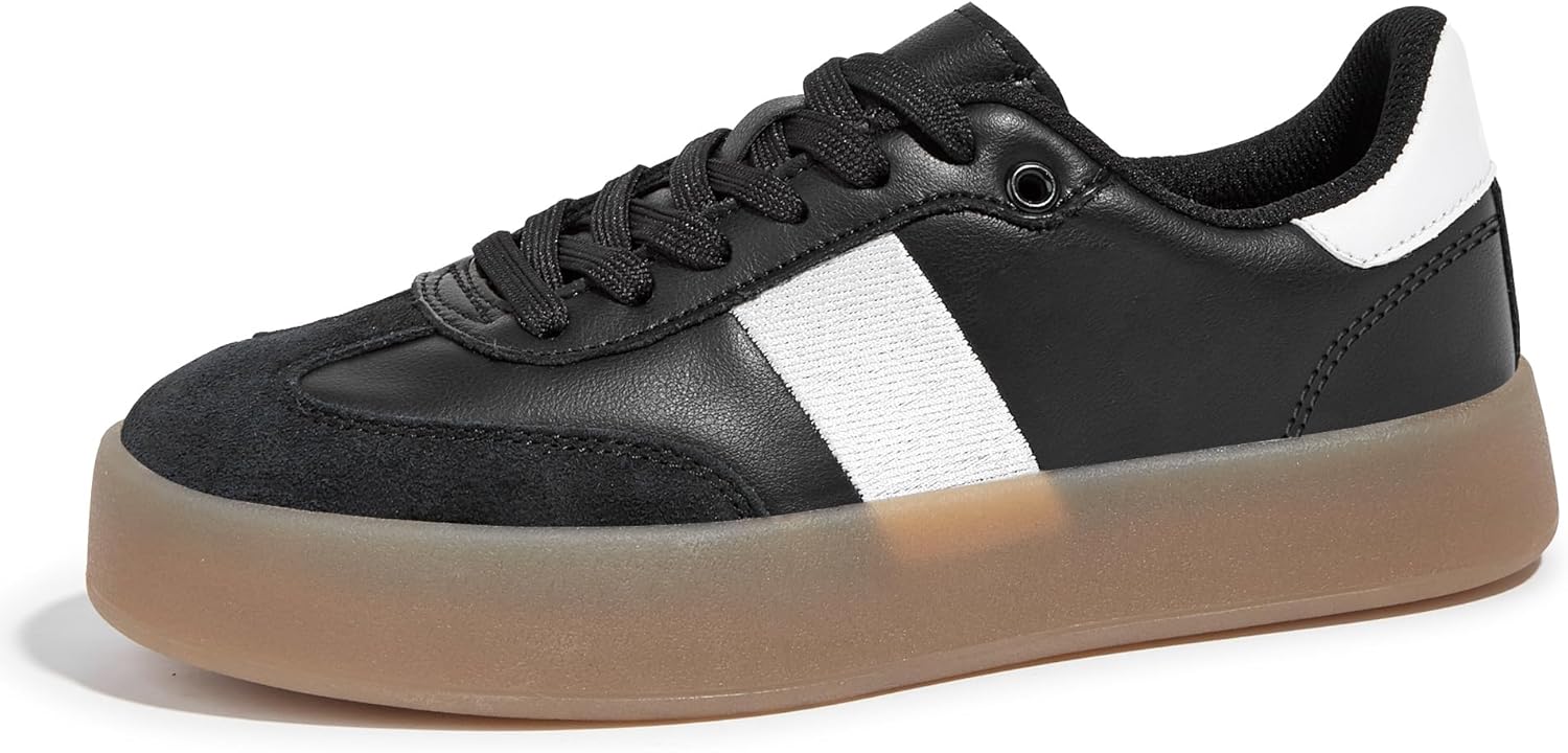 LUCKY STEP Women's Retro Sneakers Fashion Classic Casual Tennis Platform Gum Sole Anti Slip Footwear Faux Leather Trainers Walking Skate Shoes