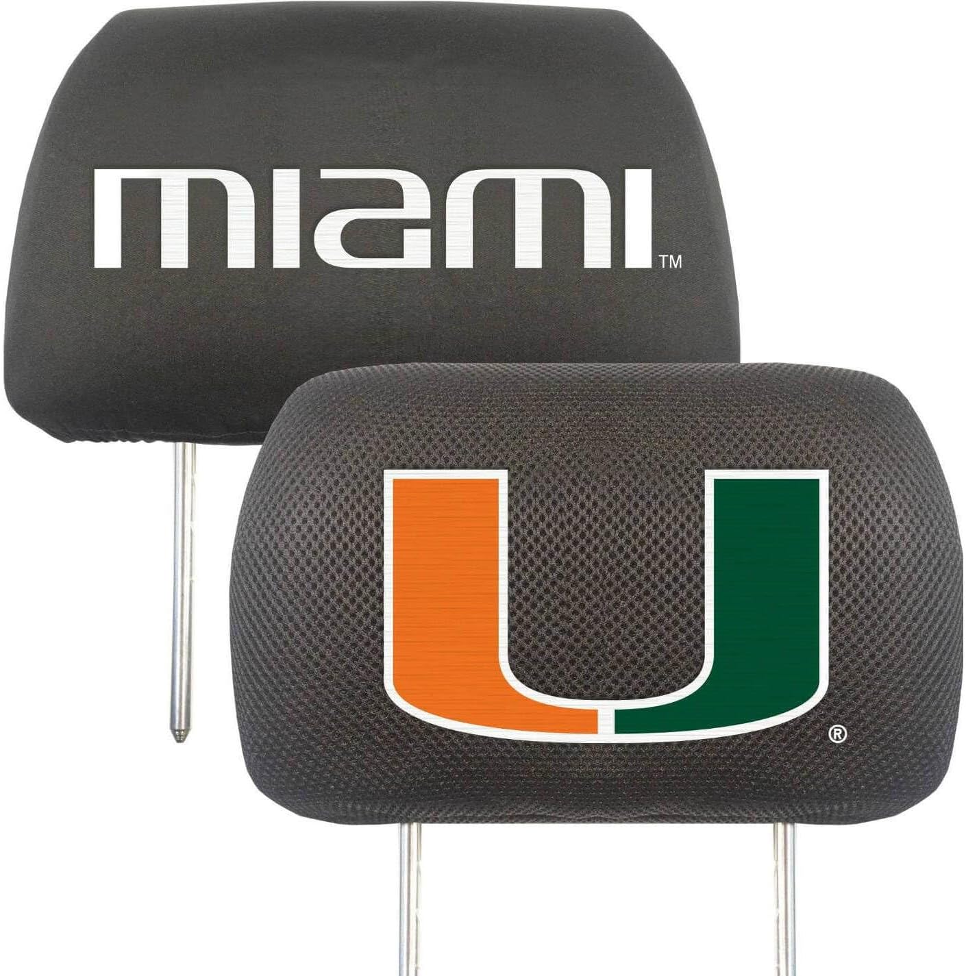 Fanmats 12581 UM - Miami Hurricanes Embroidered Head Rest Cover Set - 2 per Package