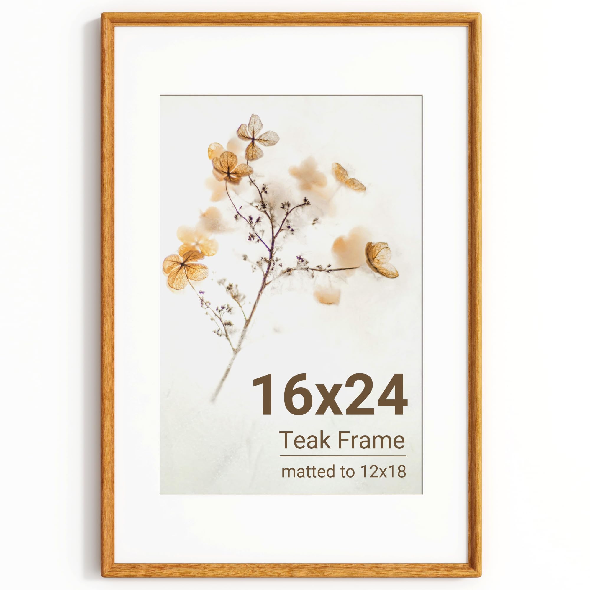 KovaScape 16x24 Photo Frame, Solid Teak Wood Picture Frame with HD Tempered Glass, Handcrafted Real Wood Frame with Mount for 12x18 Photo, Rounded Corner Design, Wall Hanging