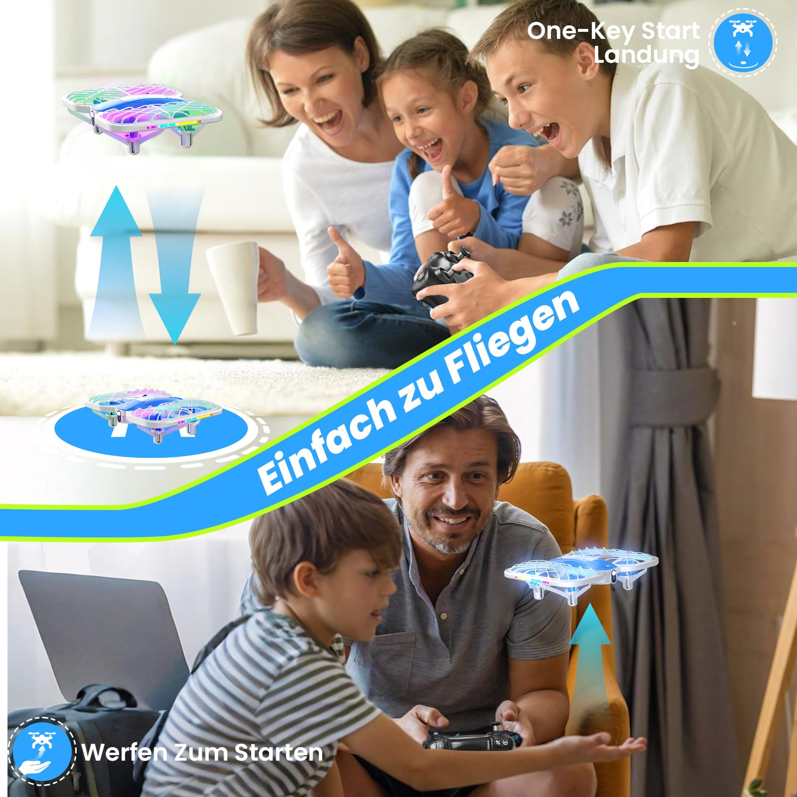 Mini Drohne für Kinder, HOFMOC Mini Drohne mit 5 LED-Leuchten, 3D-Flip, One-Key Start/Landung, Headless-Modus, 3 Geschwindigkeitsmodi, 22 Min Flugzeit, Spielzeugdrohne Geschenke für Kinder ab 6 Jahren