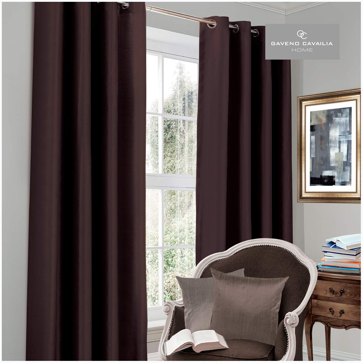 Gc Gaveno Cavailia Chocolate Gaveno Cavailia Luxury Thermal Fully Lined Pair Of Eyelet Black Out Curtains 90X90 In