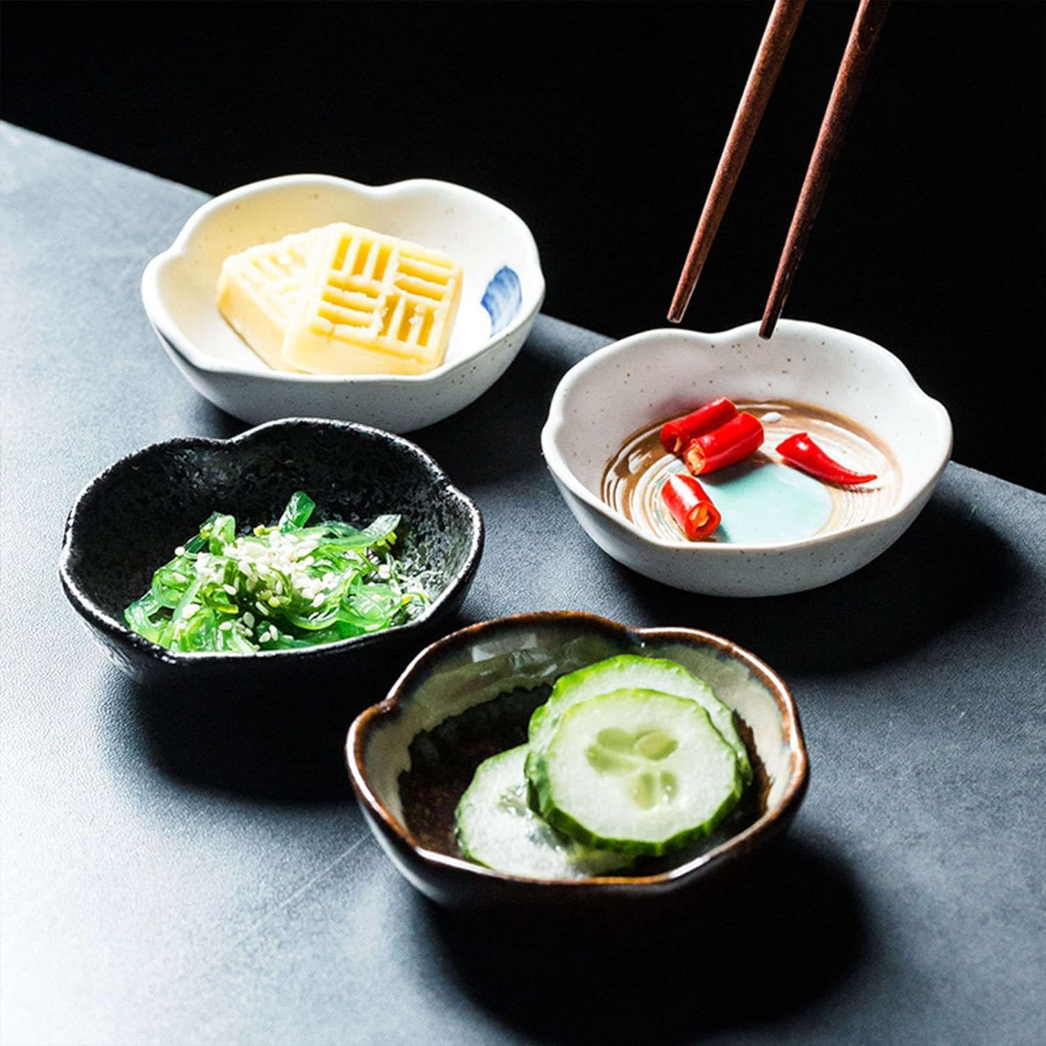 Ciotoline Porta Salsa In Ceramica 8cm - Set Da 6 Piatti Per Sushi, Condimenti E Snack (Blu Nebbia) - 3