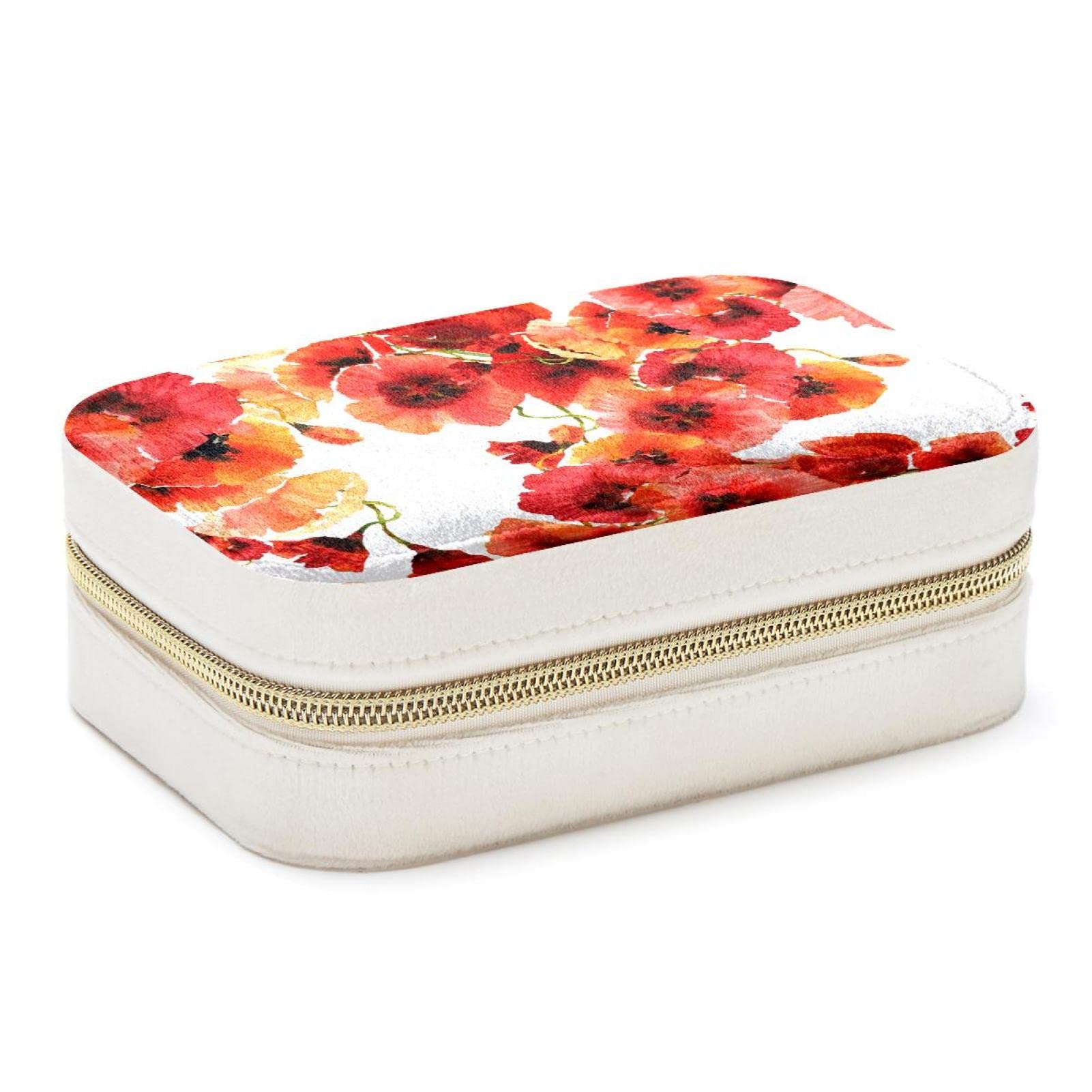 Boîte à bijoux coquelicots portable avec compartiments anti-nœuds pour colliers