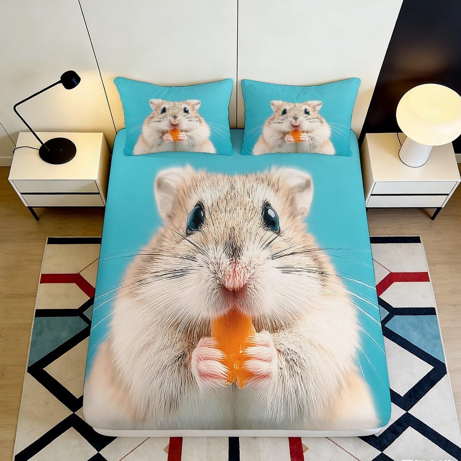 Pnayamiorkfel Style-3 3D Printed Cute Hamster Fitted Sheet Microfiber Anti-Slip Mattress Cover Cartoon Animal Bed Sheet For Bedroom Guest Room Decor 90X200x25cm
