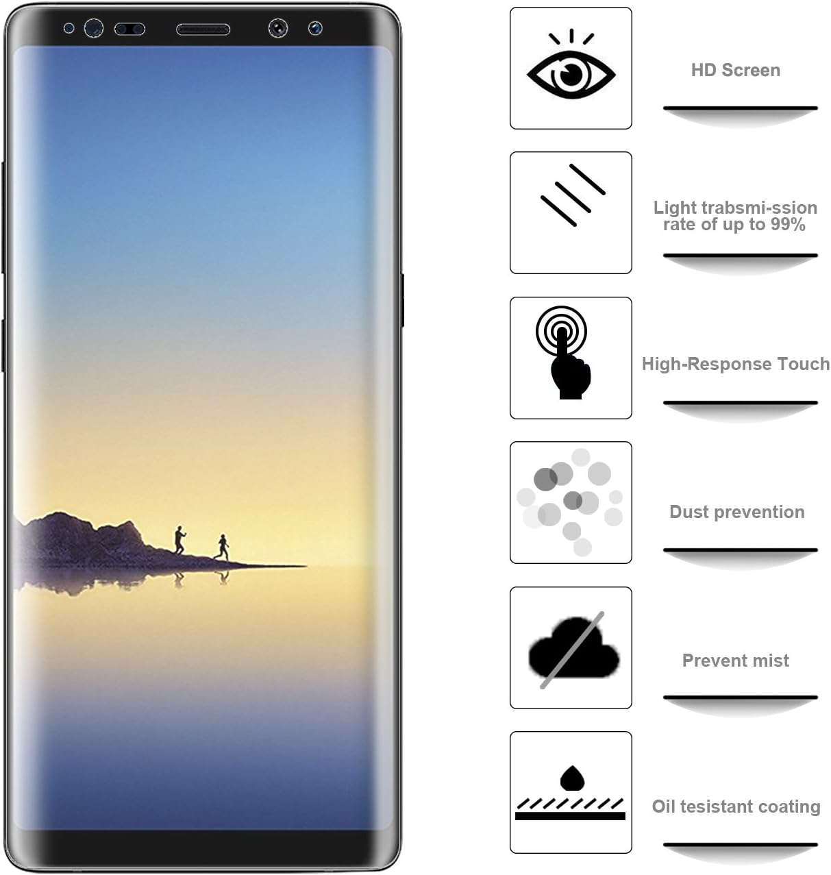 Galaxy Note 8 Screen Protector [2-Pack], iTURBOS 3D HD Clear Full Coverage Screen Protector for Samsung Galaxy Note 8 Anti-Bubble Film