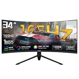34 inch Curved Ultrawide Computer Gaming Monitor 165Hz,UWQHD 3440x1440,1500R -PIP,1ms (MPRT),HDR, 300nits, sRGB99%,FreeSync,HDMI2.0(TMDS) x2,DP1.4 x2,Eye Care,VESA(100 * 100mm) - Amazon product rated Grade A