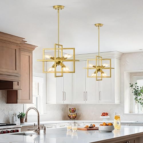 Miniatura 2 de Goomavi Candelabros pequeños y modernos, lámpara colgante geométrica dorada, lámpara colgante industrial de 8 luces para comedor, sala de estar,