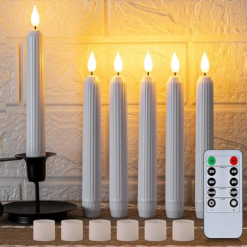 Miniatura 10 de 5plots Velas cónicas sin llama parpadeantes con control remoto y temporizador, velas cónicas color marfil de 7 pulgadas, juego de 6 velas cónicas