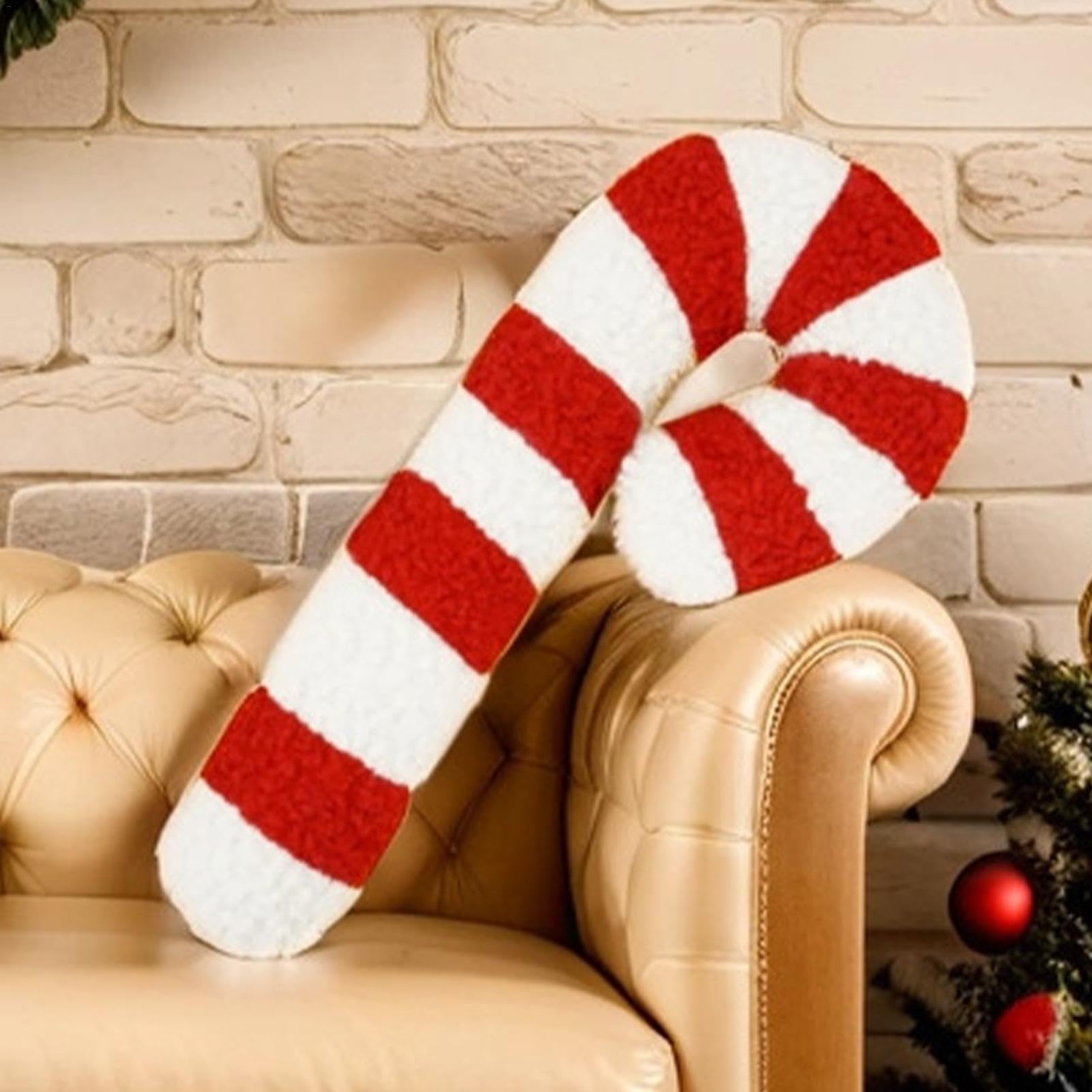 Oreiller Décoratif Fêtes Peluche Coussin Décoratif En Forme De Canne à Sucre De Noël - Peluche Douce, 35 Cm, Ambiance Festive Coussin Noel