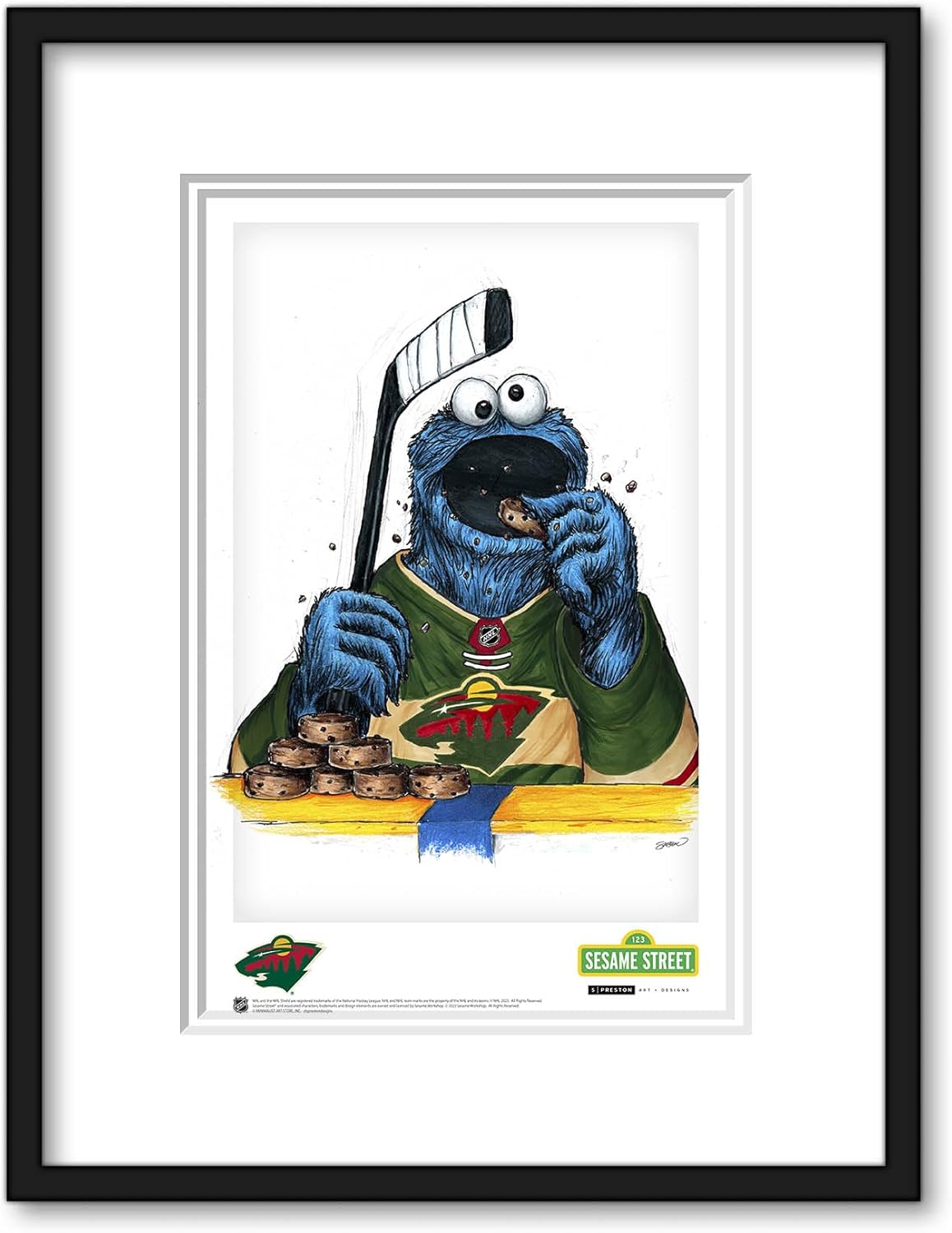 Minnesota Wild Cookie Monster NHL Sesame Street Art Poster Print by S. Preston - Living Room Home Wall Decor, 11" x 17" Unframed Artwork