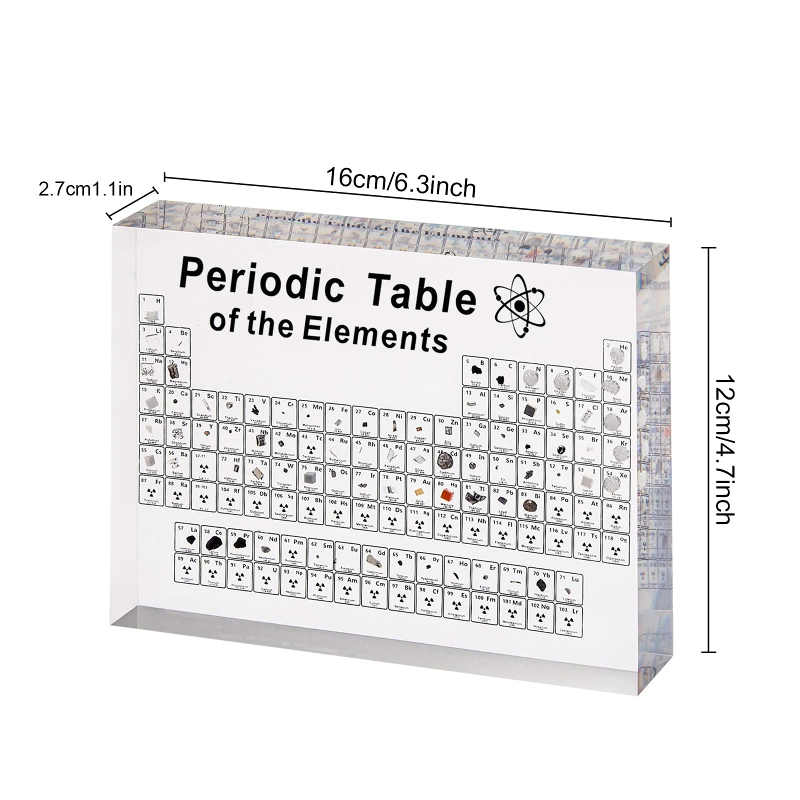 Periodensystem mit Echten Elementen im Inneren, Acryl Periodic Table of 83 Elementen, Proben Periodensystem Display Geschenk für Schüler Lehrer Kinder Studenten Handwerk (16x12x2.7cm Without Base)