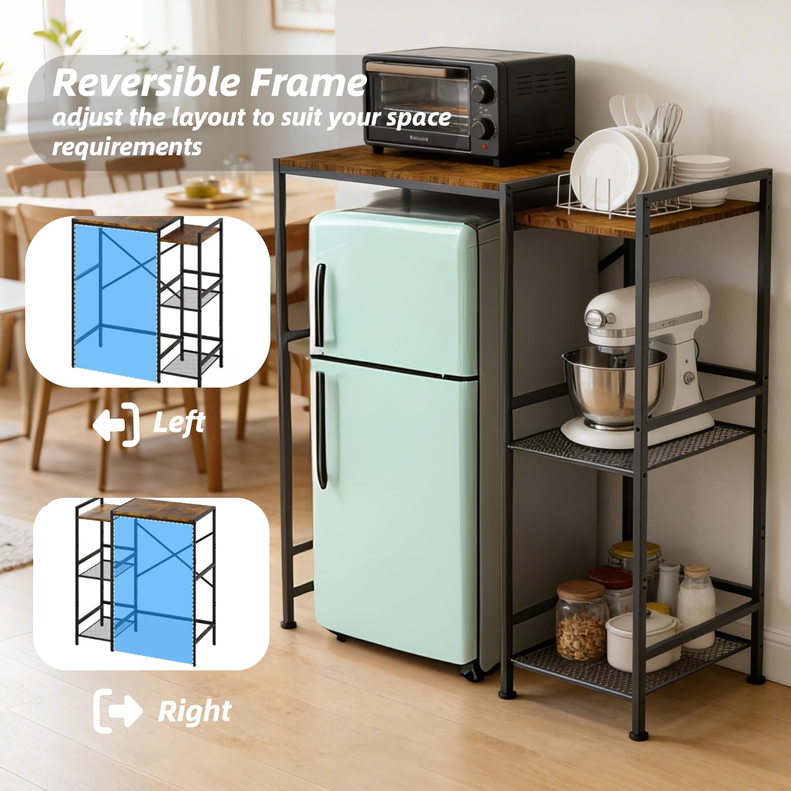 XUDREZ Soporte pequeño para nevera con estantes de almacenamiento, soporte ajustable para microondas, organizador de cocina multifuncional para tostadora, cafetera, estante de pie para hornear para el