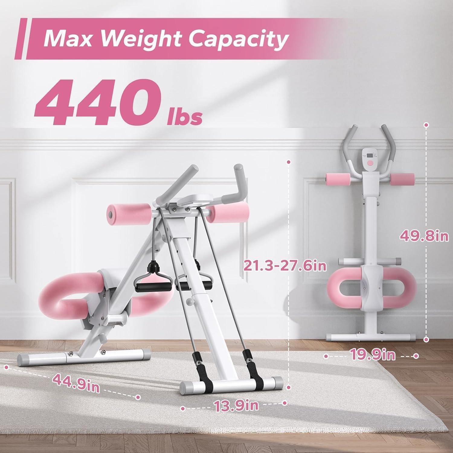 HoldOneLight Máquina Abdominal Ajustable, Equipo de Entrenamiento Abdominal para Casa con Protección de Rodillas, Máquina de Ejercicio Abdominales para Tonificar y Fortalecer el Core