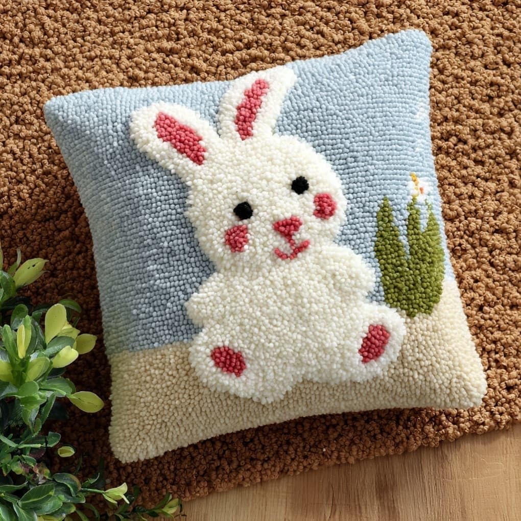 Taxpy Latch Hook Cushion Kits Rabbit 17X17 Inch