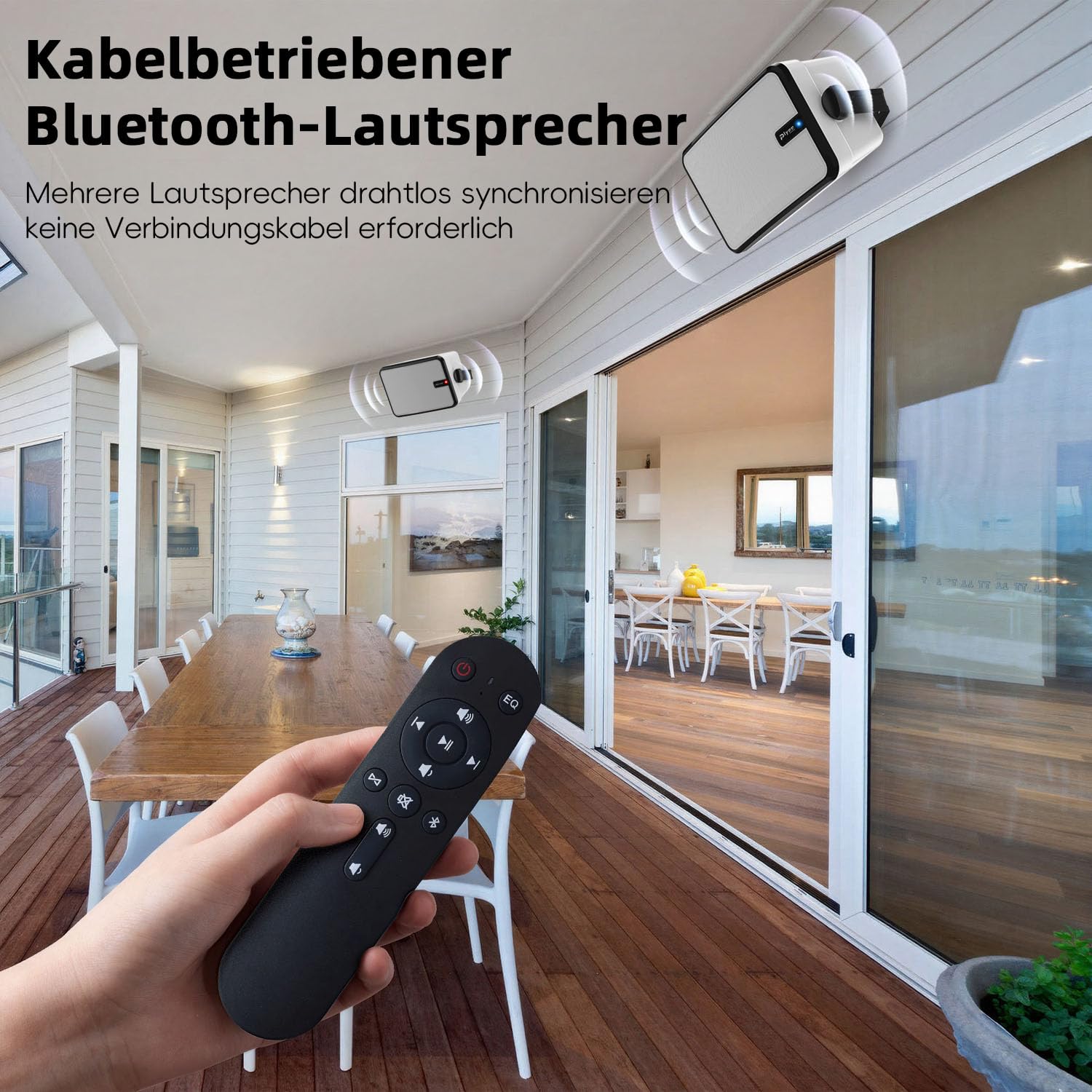 600W Outdoor Bluetooth-Lautsprecher, drahtlose Synchronisation zwischen Lautsprechern, kraftvoller Bass, Wandmontage für Terrasse, Veranda, Gartenlaube, Garage, 2er-Pack, Weiß (MZ-658)