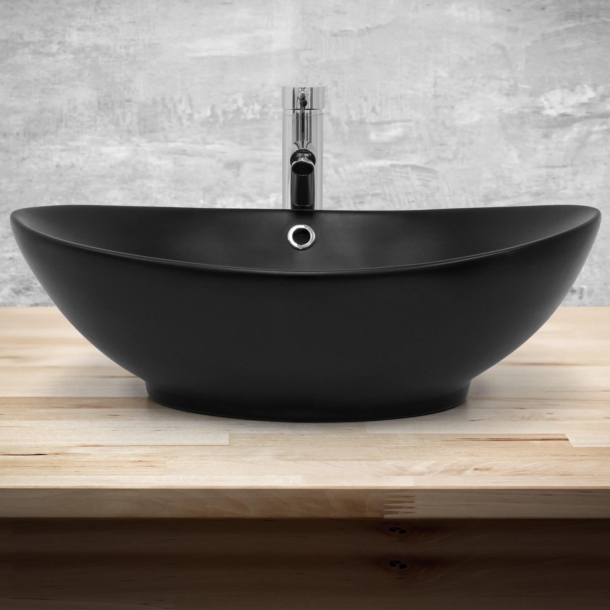 LuxeBath Waschbecken Keramik 590x380x190 mm oval Schwarz mit Ablaufgarnitur Schwarz, Aufsatzwaschbecken für Badezimmer/Gäste-WC, Aufsatzbecken modern, Waschtisch Waschschale Waschplatz Handwaschbecken