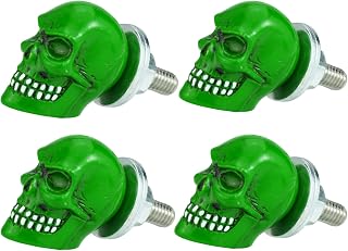Abfer Motorcycle License Plate Bolts Skull Fasteners Screws Anti Theft Car Tag Frames Fit for Most Vehicle (Green)